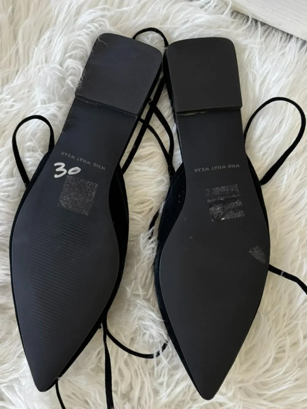 NWOB Who What Wear Black Suede Evelyn Pointed Toe Lace Up Strap Bow Flats 7 1/2